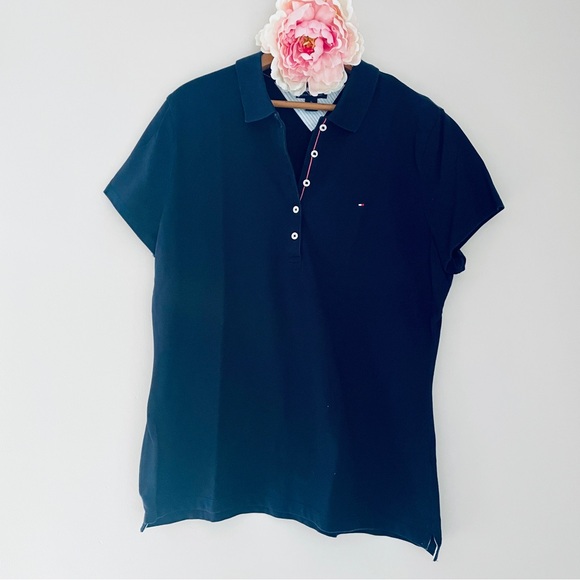 Tommy Hilfiger Navy Blue Polo Shirt Top XL Extra Large Preppy - Picture 1 of 6